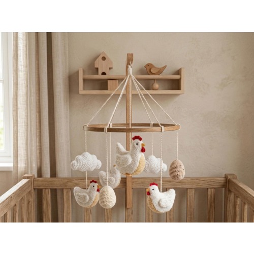 Chicken Baby Mobile, Farm Nursery Mobile, Hen Crib Mobile, Neutral Baby Mobile, Farm Animal Nursery Decor, Baby Shower Gift, Nursery Decor