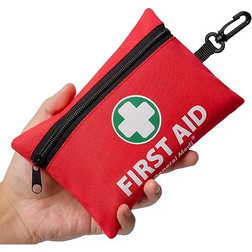 General Medi Mini First Aid Kit, 110 Piece Small First Aid Kit - Includes Emergency Foil Blanket, Scissors for Travel, Home, Office, Vehicle, Camping, Workplace & Outdoor (Red)