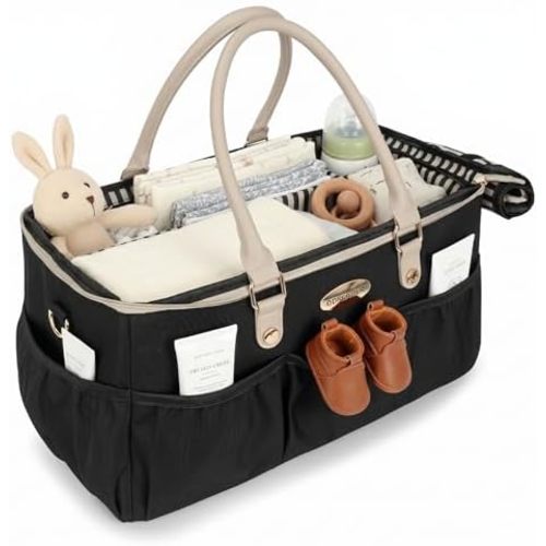 DOKUS & CO Luxe Diaper Caddy Organizer, Extra Large Collapsible Nursery Storage Tote for Baby Essentials & Travel