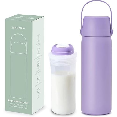 36-Hour Portable Breastmilk Storage Bottle, 20oz Vacuum Insulated Stainless Steel Breast Milk Cooler Bottle, TSA Approved Breast Milk Chiller for New Moms, Outdoor, Travel, Office - Purple