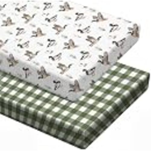 Irenare 2 Pcs Muslin Mallard Duck Crib Sheet Fits Standard 52"x28" Mattress | 100% Cotton Muslin Toddler Bed Sheets for Standard Mattress Green Gingham Fitted Crib Sheet for Newborn Gift Girl Boy