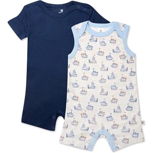 HonestBaby Short Sleeve and Tank Romper 100% Organic Cotton for Infant Baby and Toddler Boys