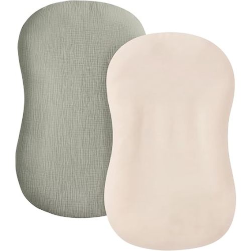guruixu Muslin Baby Lounger Cover 2 Pack, 100% Cotton Soft & Breathable Infant Slipcover Compatible with Snuggle Me Newborn Lounger (Fog Green,Cream)