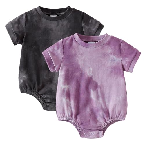 ROMPERINBOX Baby Boy Bodysuits 2 Pack Tie Dye Short Sleeve Onsies Infant Bubble Romper 0-24 Months
