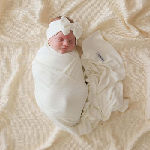 Coconut Pointelle Picot Swaddle Headband Set