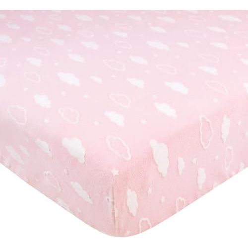 American Baby Company Heavenly Soft Chenille Fitted Crib Sheet 28" x 52", Warm and Cozy Neutral Chenille Sheet, Pink 3D Cloud, for Boys and Girls, Fits Crib and Toddler Bed mattresses