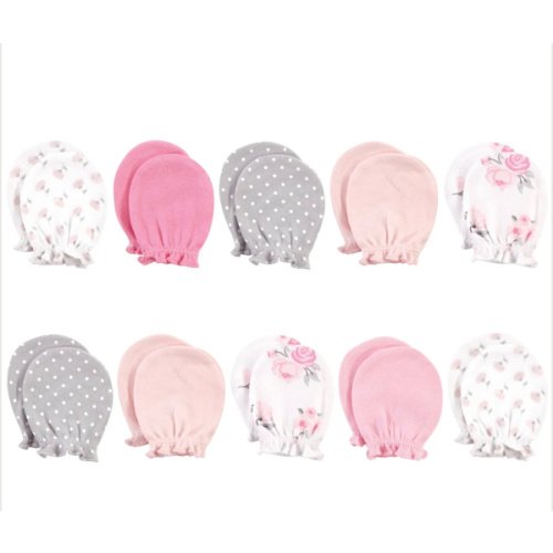 Hudson Baby Cotton Scratch Mittens, Pink Floral, 0-6 Months