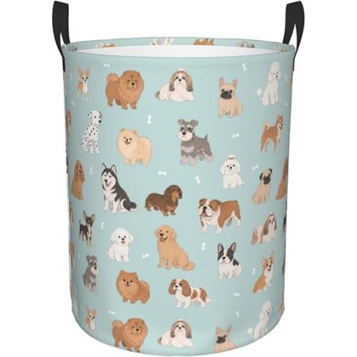 Puppy Dog Cute Animals Round Laundry Hamper Storage Basket Toys Clothes Organizer Bin For Home Bathroom Bedroom Dorm Nursery, 38l