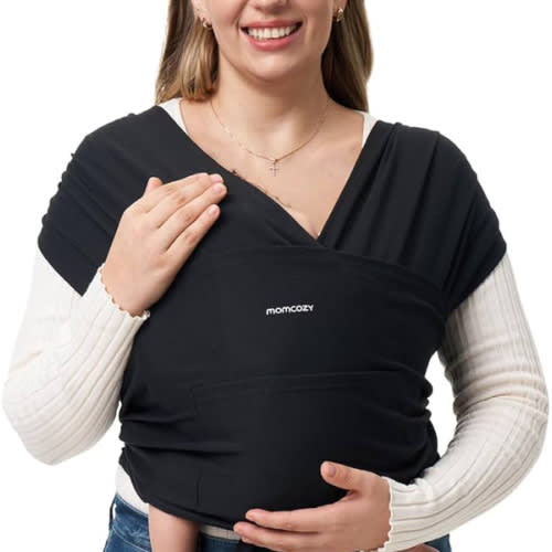 Momcozy Baby Wrap Carrier, Easy to Wear Infant Carrier Slings, Lightweight Hands Free Baby Sling, Adjustable Baby Carriers for Newborn to Toddler 8-35 lbs, Black