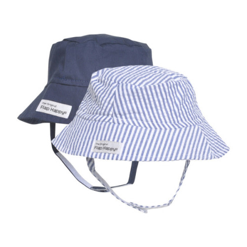 UPF 50+ Bucket Hat 2 Pack, Chambray Stripe Seersucker & Navy - Baby Girl Accessories Hats & Mittens - Maisonette