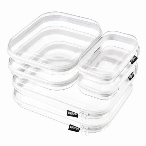 YQBRAO Clear Hard Shell Zipper Cases, Diaper Bag Organizer Pouches, White | Rigid clear shells in three practical sizes organize toiletries, cosmetics, cables, stationery and household essentials
