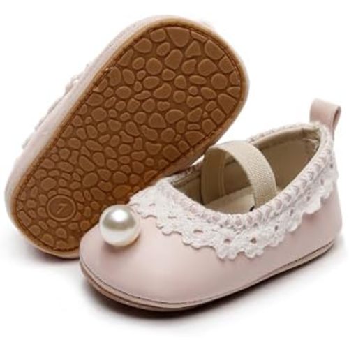 HONGTEYA Infant Baby Girls Mary Jane Flats Non Slip for Toddler First Walkers Soft Sole PU Leather Crib Shoes Sneaker Wedding Party Christmas Princess Dress Shoes Baby Moccasins Girls
