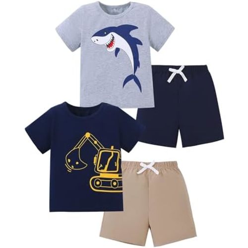 Jecson Toddler Boy Clothes Summer Outfits Cotton Short Sleeve T-shirts and Shorts Set 4 Pieces 12Months-5 Years