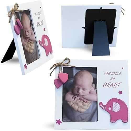 Baby Girl You Stole My Heart Wooden Newborn Picture Frame | Perfect for Baby Shower, Pregnancy Gift, Mom & Grandma Gifts | Fits 4 x 6 Pic (Pink)