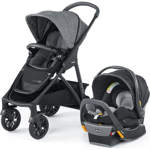 Chicco Corso Primo ClearTex Travel System, Includes Corso Primo ClearTex Stroller and KeyFit 35 Zip ClearTex Infant Car Seat, Stroller and Car Seat Combo, Infant Travel System | Aspen/Black