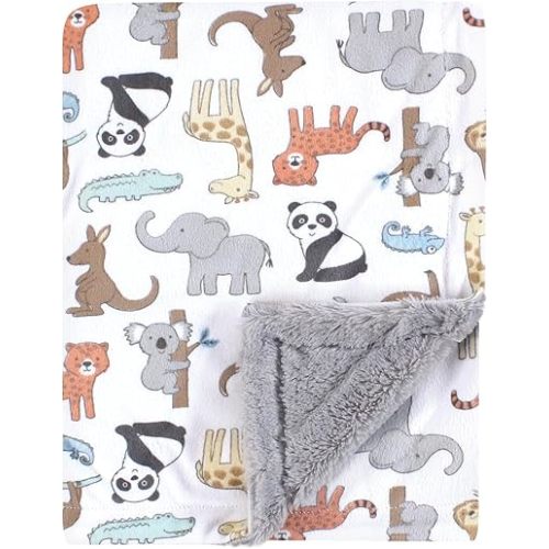 Hudson Baby Unisex Baby Plush Blanket with Furry Binding and Back, Zoo Animals, One Size