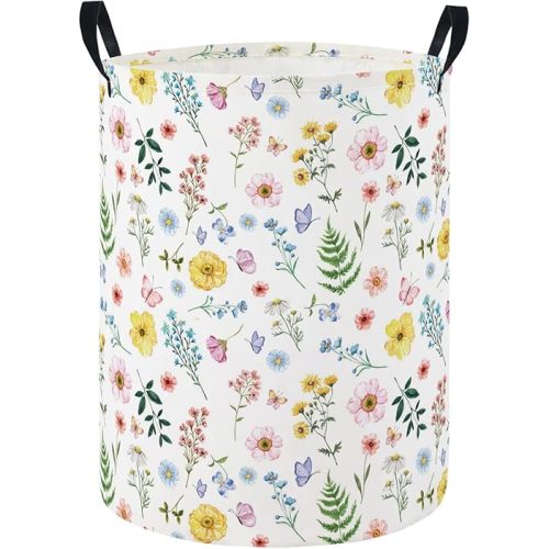 HIYAGON Baby Laundry Hamper Basket Baby Hamper for Nursery Boy and Girl Cute Kids Toys Storage Bin Organizer Boho Room Decor(Colorful Flower)