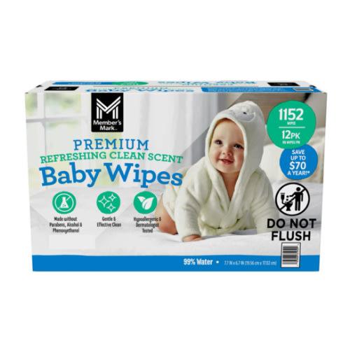 Member's Mark Premium Baby Wipes, Refreshing Clean Scent, 12 pk., 1152 Wipes - Sam's Club