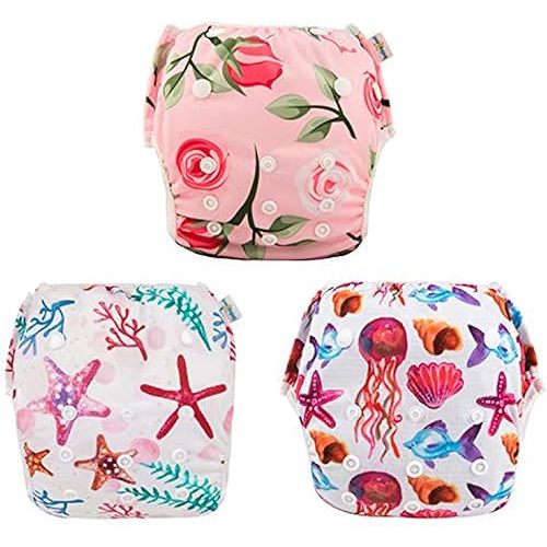 Babygoal Baby Girl and Boy Swim Diapers, Reusable Adjustable Washable One Size Fits 0-8M Baby Gifts and Swimming Lessons 3 Pack 3SD06
