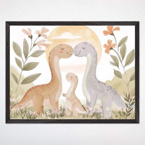 Dinosaur Family Nursery Wall Art, Gender-Neutral Canvas Decor, Modern Dinosaur Poster for Kids Room, Soft Neutral Colors, Dino Family Art