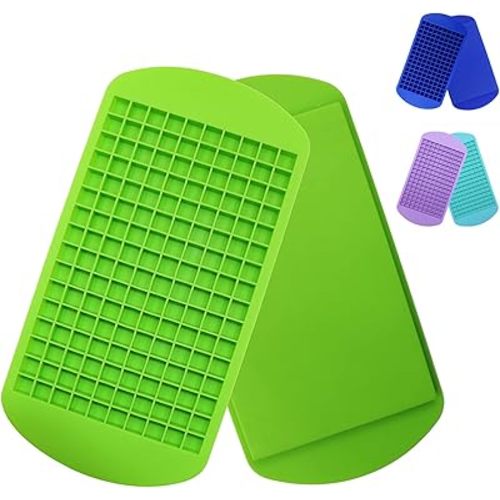 Silicone Mini Ice Cube Trays 2 Pack, 160 Small Ice Cube Molds Easy Release Crushed Ice Cube for Chilling Whiskey Cocktail, BPA Free Flexible Stackable and Durable Soft Mold Storage Containers (Green)