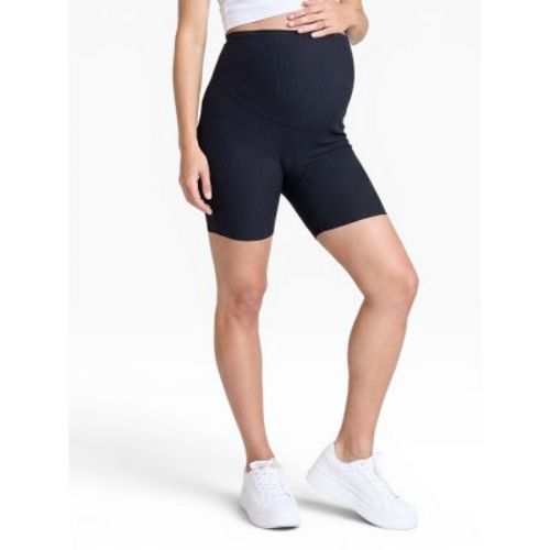 Women's Over the Belly 6 1/2" Ribbed Maternity Biker Short - Black - Size: X Large - Motherhood Maternity