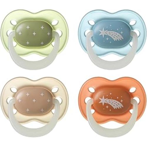 Tommee Tippee NightGlow Pacifier, 0-6 Months, 4 Count, Glow in The Dark Paci, Symmetrical Nipple, 100% BPA Free Silicone, Dishwasher and Sterilizer Safe, Twilight Tones