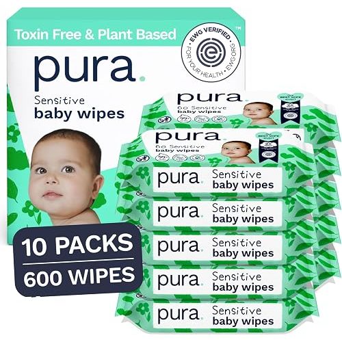 Pura Baby Wipes Unscented 600 Count Sensitive Skin with Aloe Vera