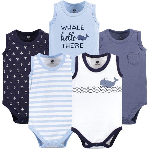 Hudson Baby Unisex Baby Cotton Sleeveless Bodysuits, Sailor Whale, 6-9 Months