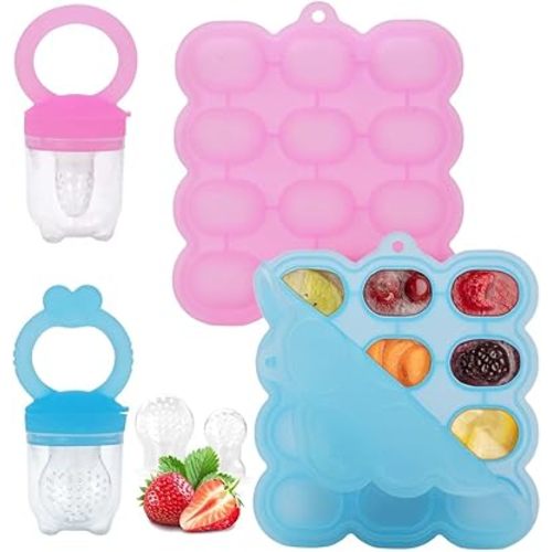 Baby Fruit Feeder Breastmilk Popsicle Molds Set, Silicone Food Storage Freezer Tray and Breast Milk Feeder Pacifier for Teething