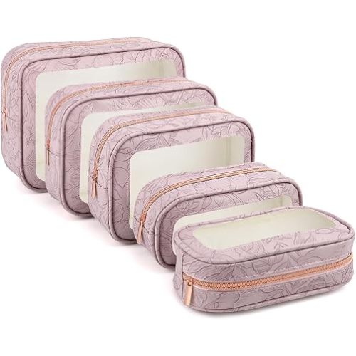 YOPCDJ 5PCS Diaper Bag Organizer Pouches Set, TSA Approved Travel Toiletry Bag For Women, Waterproof Clear Makeup Bag Set, Floral Small Makeup Bag Suitable For Women