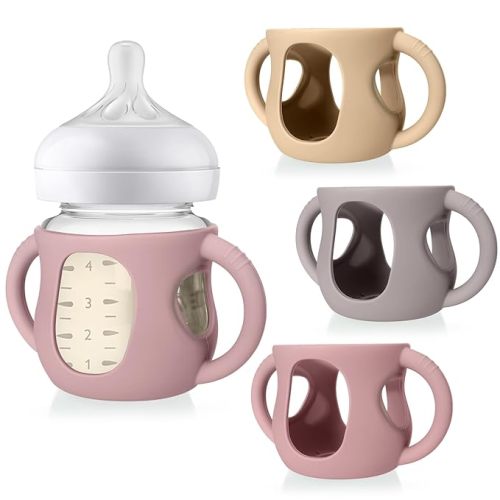 Juome Silicone Sleeves with Handles for Avent Natural Glass Baby Bottles - 3 Pack Anti Breakage Baby Bottle Holder for Philips Avent Glass Baby Bottle, Compatible with Phillips Avent Bottles 4oz
