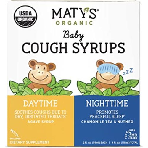 Matys USDA Organic Baby Daytime & Nighttime Cough Syrup Value Pack, Soothing Relief for Day and Night, Made with Agave Syrup for Babies 3 Months+, 2 Fl oz Each (4 oz Total)