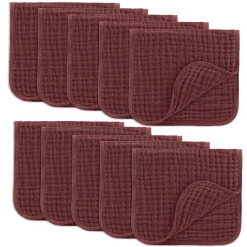 Comfy Cubs Muslin Burp Cloths - Large 100% Cotton Washcloths, 6 Layers (Wine, 10-Pack, 20"X10")