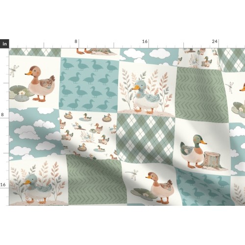 Fabric in Blue Green Ducks Quilt Top