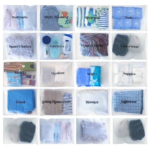 ASVP Shop 21x Baby Hospital Maternity Organiser Bags Essentials | Baby Shower | Mum to Be | Labor & Delivery Bag Labels