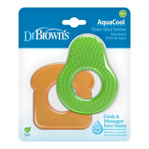 Dr. Brown's Aqua Cool Water-Filled Teether, Cooling Baby Teether Toy for Sore Gums, Avocado Toast, BPA Free, 3m+, 2-Pack