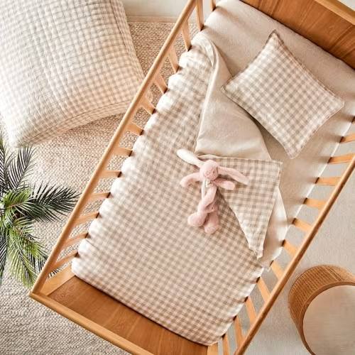 Adairs Kids - Vintage Washed Linen Check Cot Quilt Cover Set | Adairs