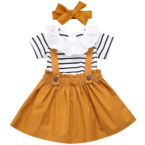 Toddler Girls Outfits 3pcs Baby Romper Clothes Set Girl Floral Jumpsuit+Strap Skirt Outfits