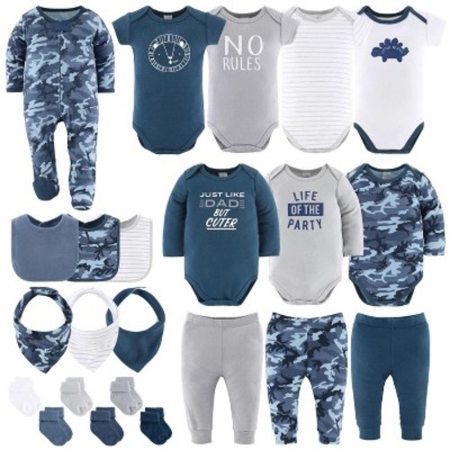 The Peanutshell Layette Gift Set for Baby Boys, Blue Camo, 23 Essential Pieces, 6-9 Months, Blue