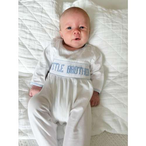 Little Brother Smocked Footie, Newborn Gift, Smocked Sibling Set, Little Brother Gift, Baby Footie, Smocked Gift, Newborn Gift