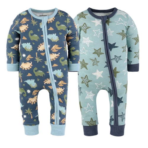 The Peanutshell Dino Star Baby Pajamas, Footless Baby Sleepers, Navy-Light Blue, 9-12 Months, 2-Pack