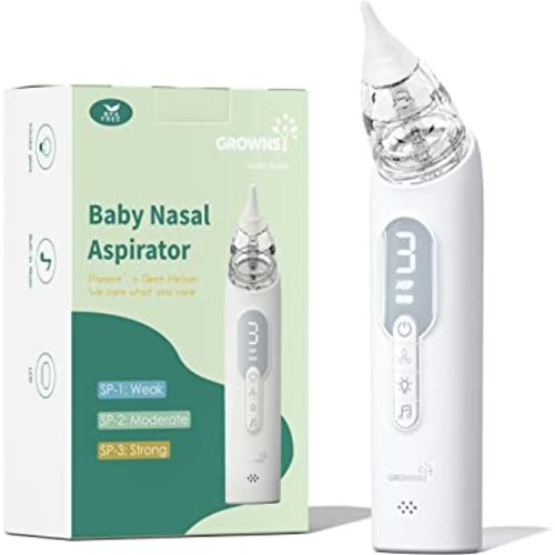 GROWNSY Upgrade Baby Nose Sucker, Rechargeable Nasal Aspirator for Baby, Electric Nose Suction for Baby with Advanced Soothing Music and Light Design, Food-Grade Silicone Tips, 3 Suction Modes