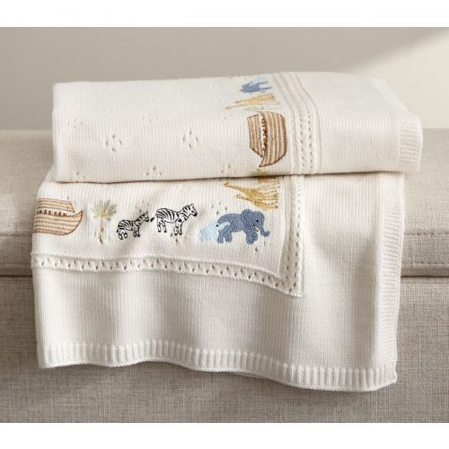 Noah's Ark Embroidered Pointelle Baby Blanket