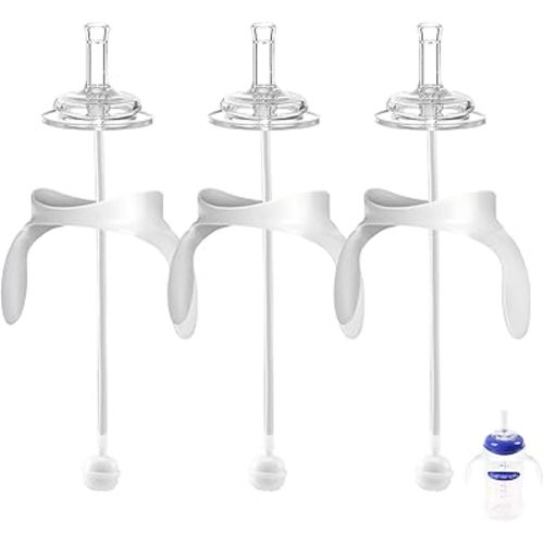 Straw Sippy Cup Conversion Kit for Lansinoh Baby Bottles, Soft Top and Weighted Ball Transition with Handles Converter 8m+, Set of 3