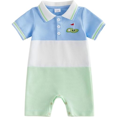 BemeyourBBs Newborn Baby Boy Golf Outfit Short Sleeve Lapel Romper Jumpsuit One Piece Outfit Spring Summer Clothes