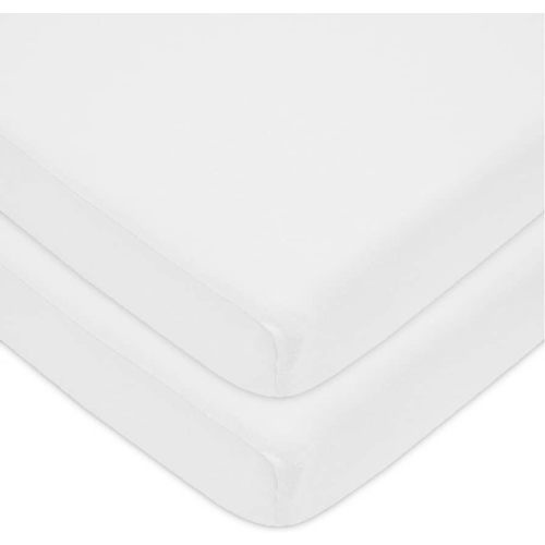 American Baby Company 2 Pack 100% Natural Cotton Fitted Pack and Play Sheets 39" x 27" - Soft & Breathable Pack N Play Sheets for Playard & Mini Crib Mattress, White, for Boys & Girls