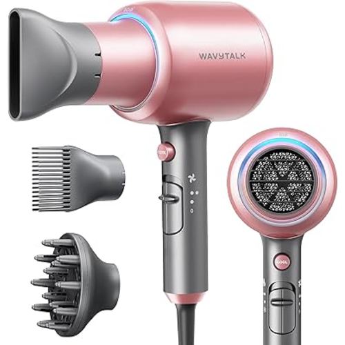 Wavytalk Ionic Hair Dryer with Diffuser and Concentrator, Lightweight Quiet Blow Dryer, Powerful 1875 Watt Motor for Smooth and Fast Drying Hair, Rose Pink