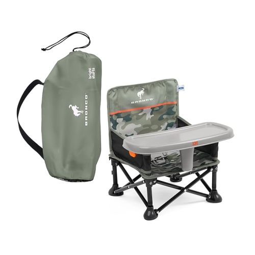 Bright Starts Ford Bronco Pop 'N Sit Portable Booster Chair, Floor Seat, Indoor/Outdoor Use, Compact Fold, Camo Print, 6 Mos - 3 Yrs