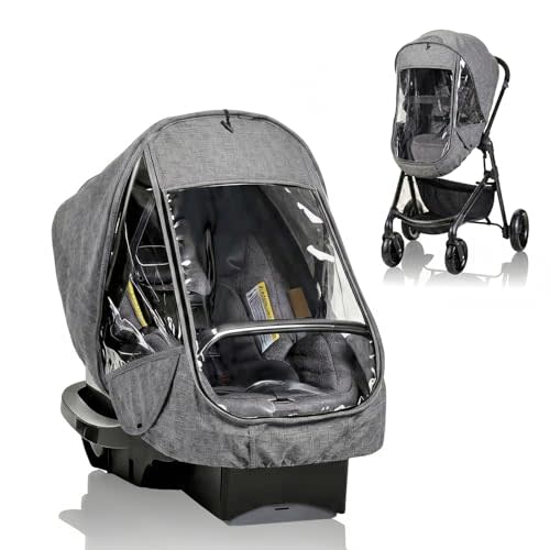 Baby Car Seat Cover Compatible with Evenflo, Breathable Infant Car Seat Rain Cover Fit for LiteMax, Windproof Baby CarSeat Canopy with Clear Window Sunshade and Mesh Cover for Travel & Outdoor Use